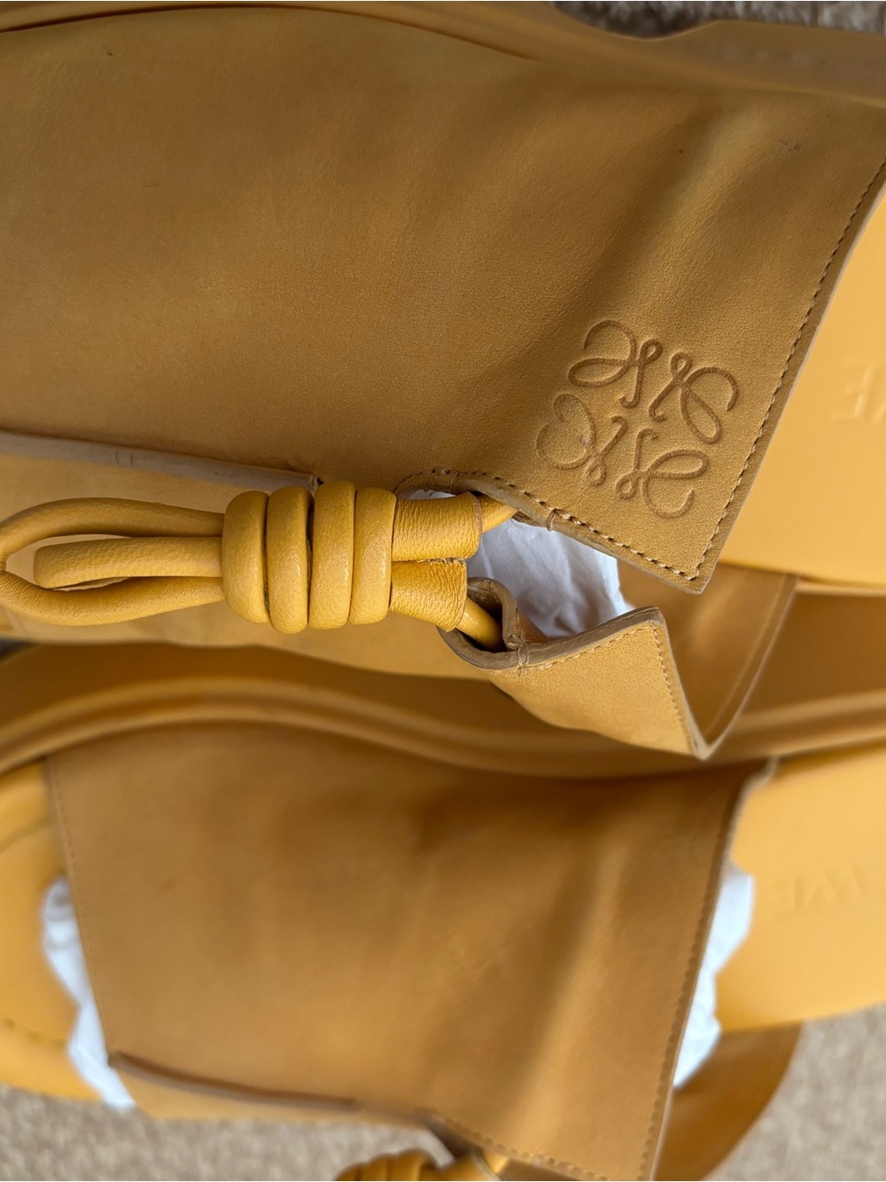 Loewe Mustard Yellow Flamenco Knot Leather Platform Slide Sandals - Picture 6 of 9